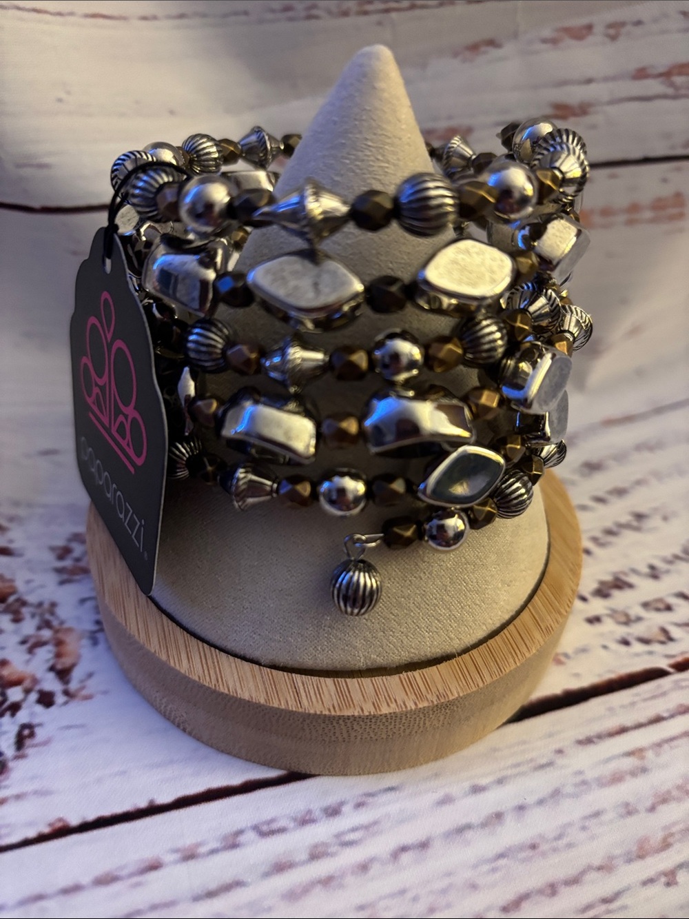 paparazzi Silver-Tone Multi-Strand Beaded Wrap Bracelet
